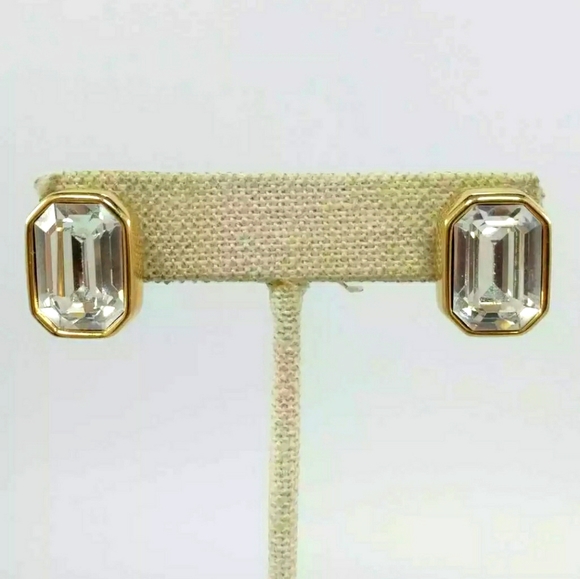 GENUINE SIGNED SWAROVSKY 🦢 PIERCED EARRINGS gold ✨️ - Picture 3 of 9